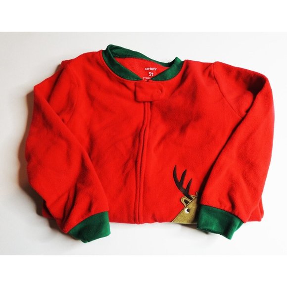 Carter's 5T Reindeer-themed Christmas Feet Pajama - Cozy, Red & Festive! - Picture 5 of 5